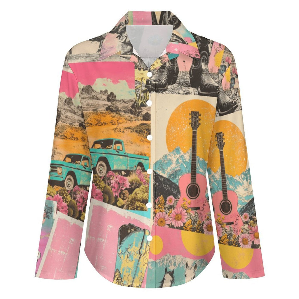 Baha Ranch Retro Pop Western Collage Button Up Shirt