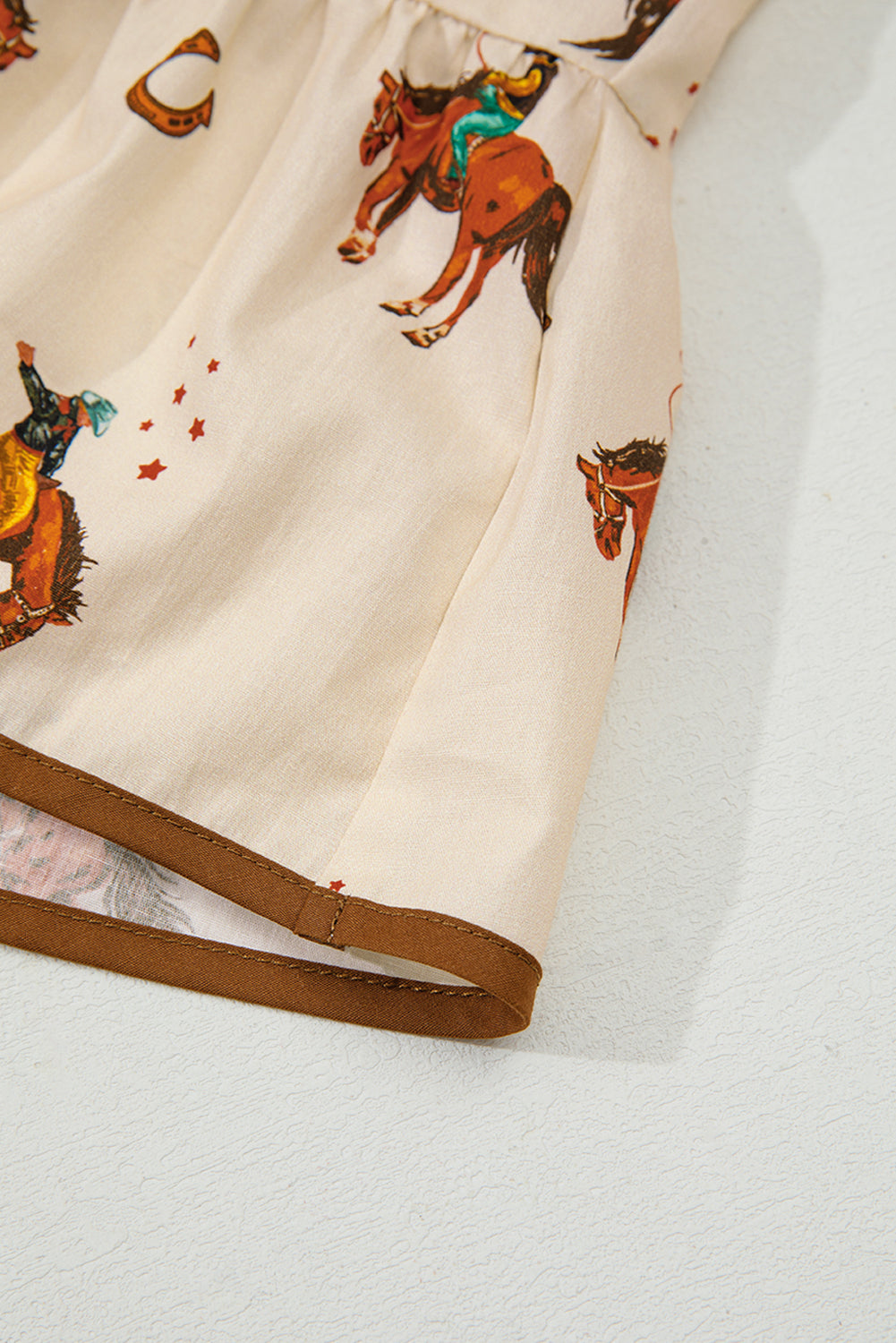 Apricot Western Rodeo Print Tied Front Puff Sleeve Peplum Top