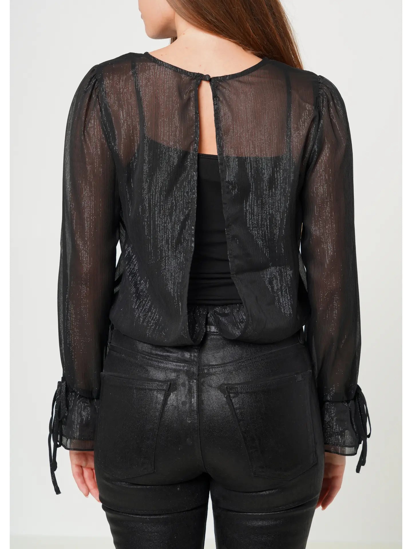 Nurode's Lurex Yoryu Split Back Shimmer Bodysuit in Black