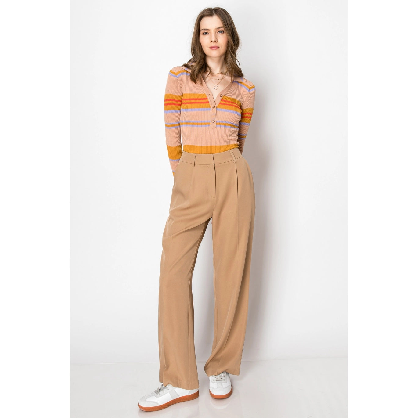 Wide Leg Trousers Smocked Back Pants