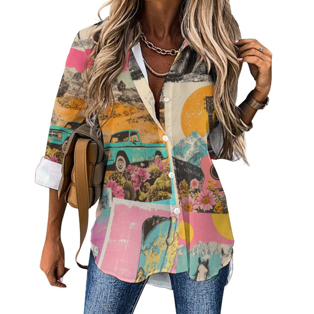 Baha Ranch Retro Pop Western Collage Button Up Shirt