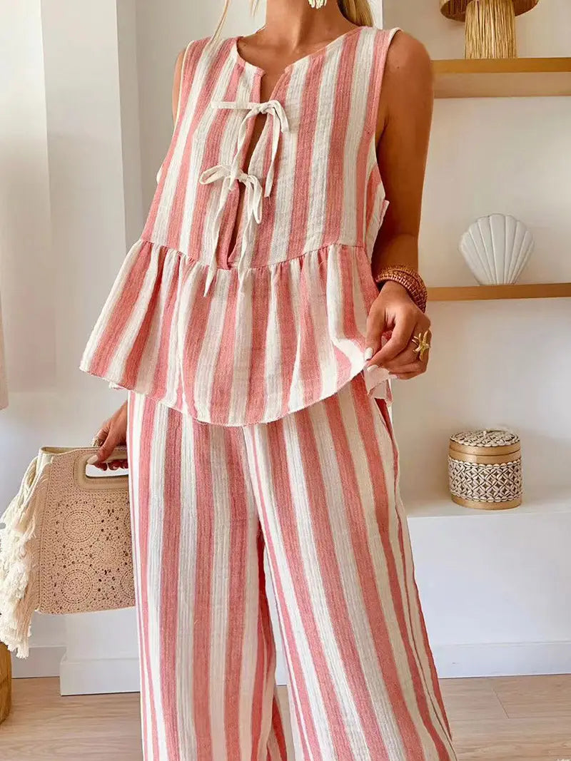 Cabana Bay Stripe Ruffle Pant Set