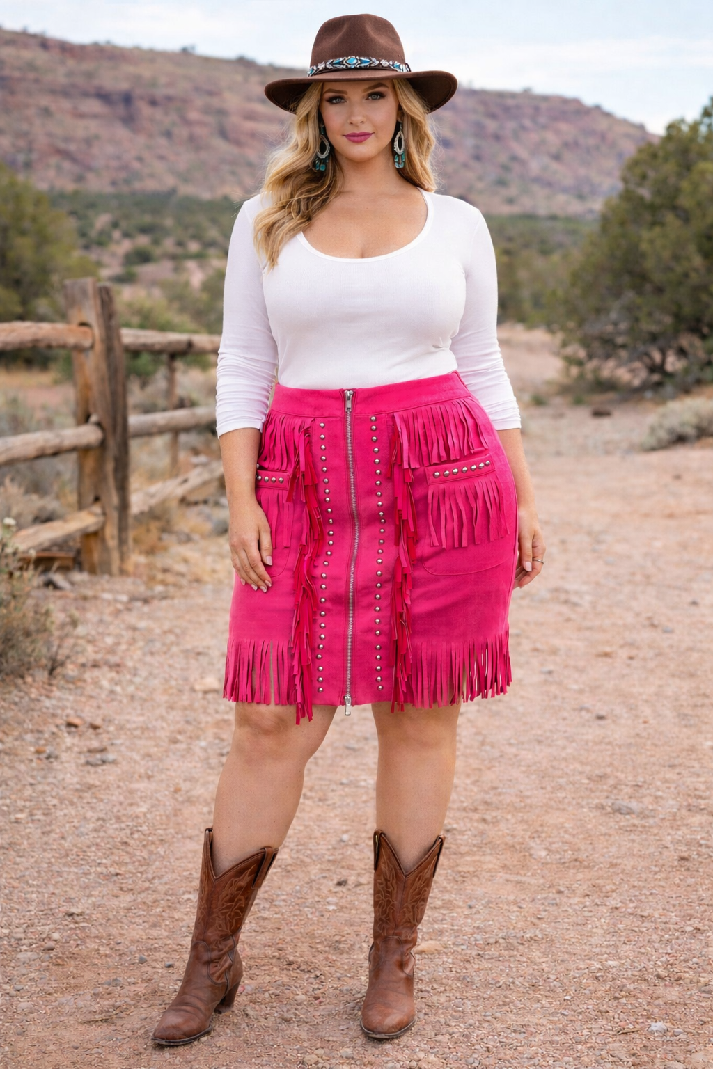 Lucky and Blessed Plus Size Suede Fringe Skirt