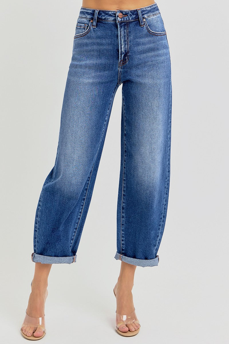 Risen High Rise Crop Mild Barrel Jeans