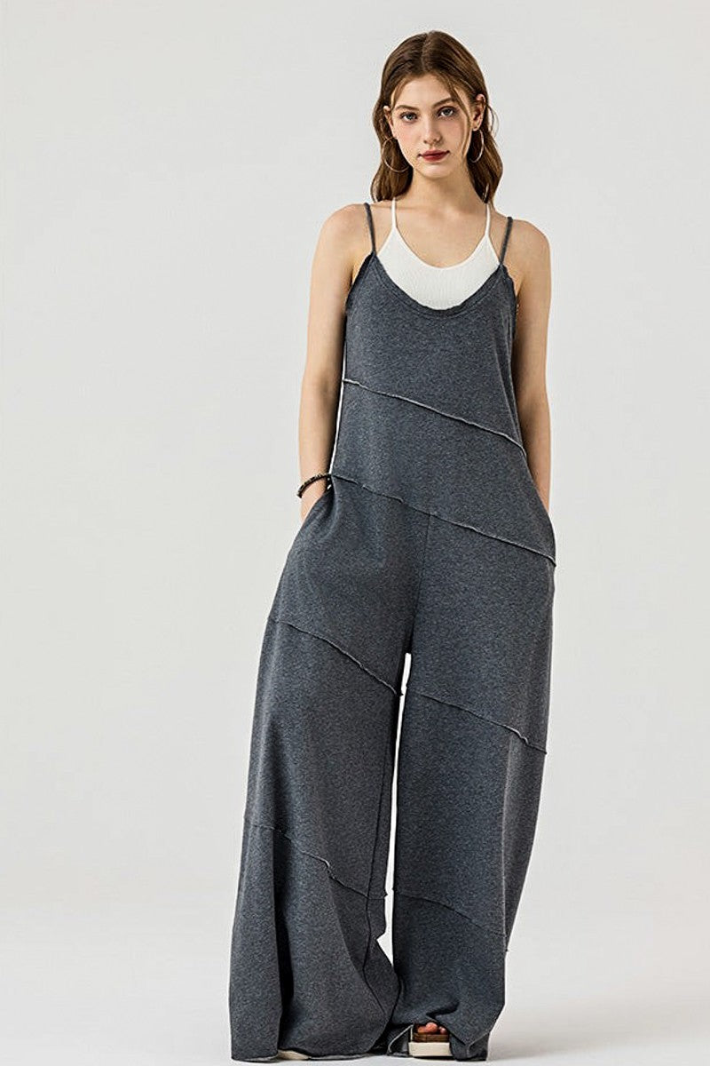 Keyhole-back Wide-leg Raw-edge Jumpsuit