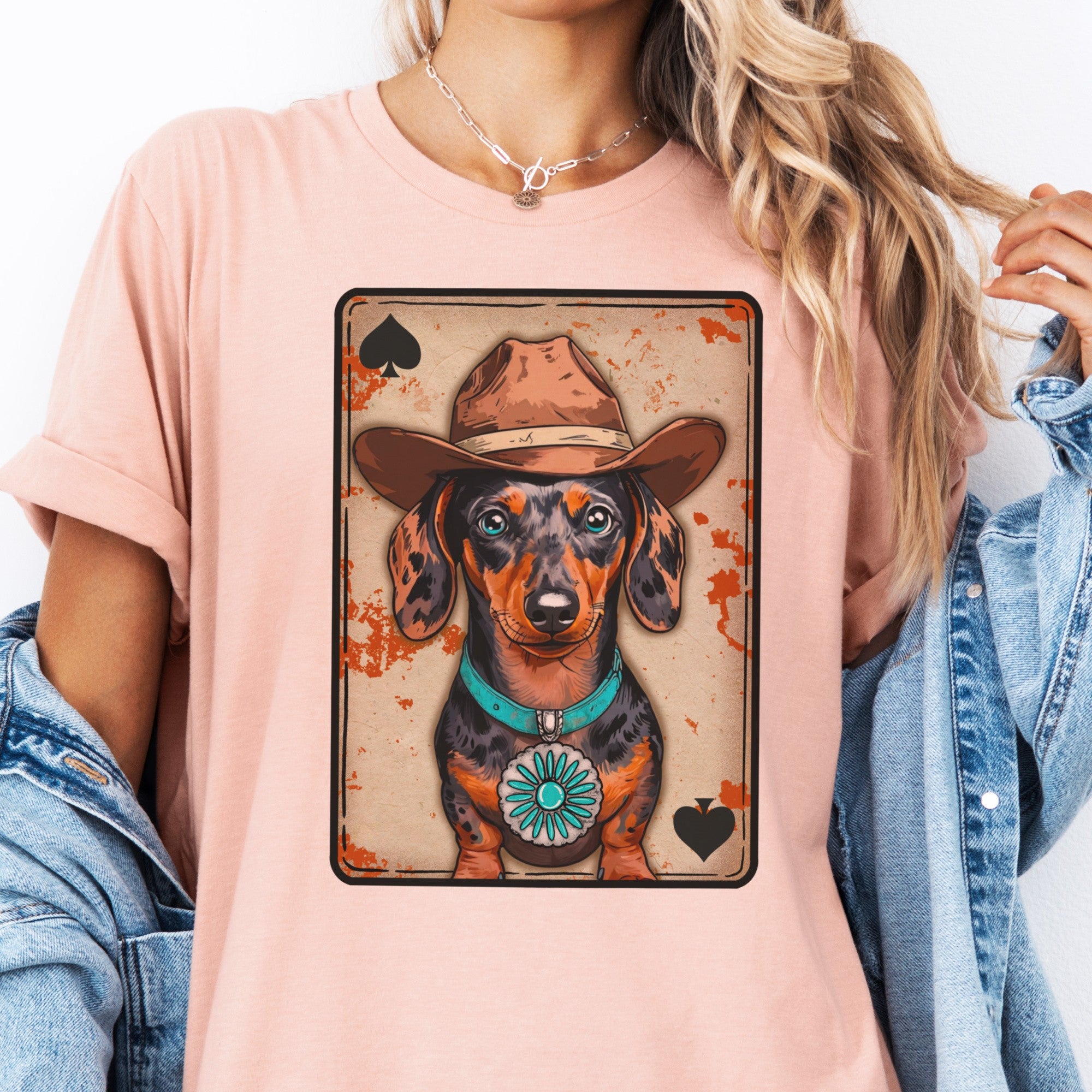 Western Dog Cowboy Dachshund Turquoise Graphic Tee