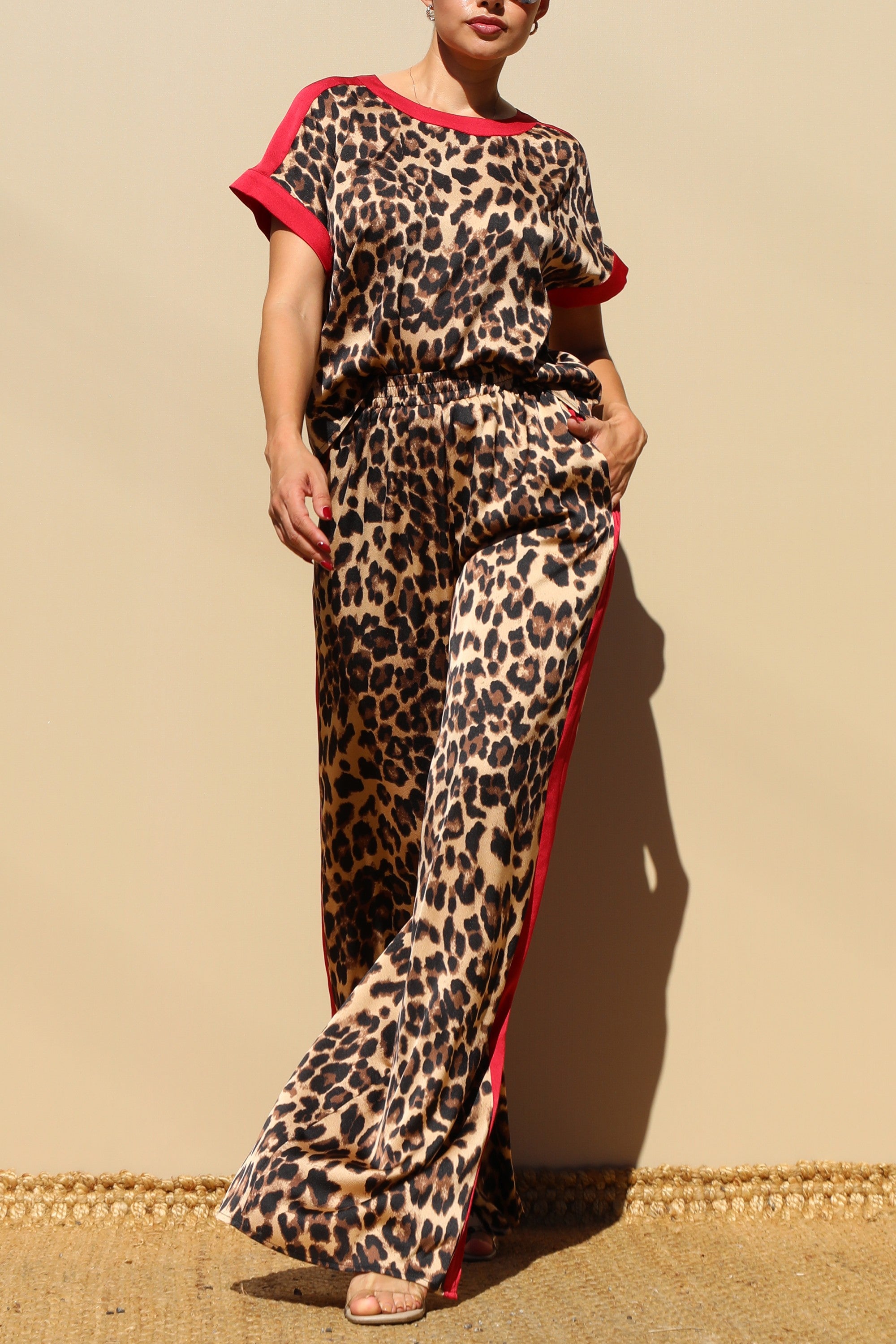 Leopard Loose Fit Satin Pant Set