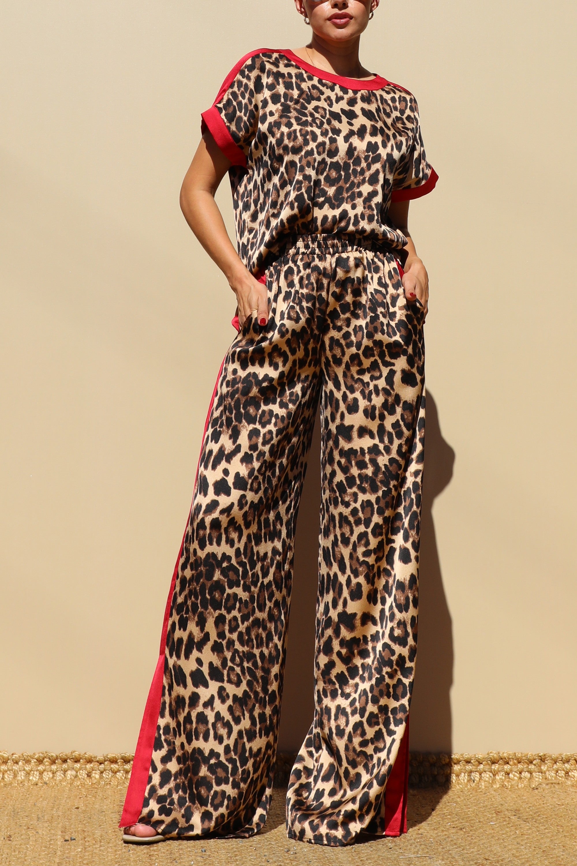 Leopard Loose Fit Satin Pant Set