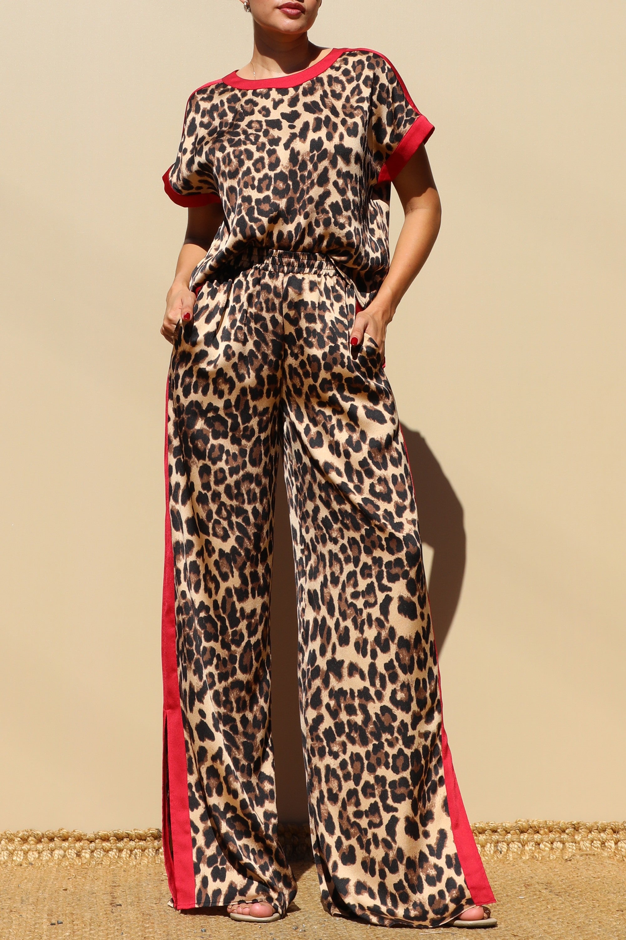 Leopard Loose Fit Satin Pant Set