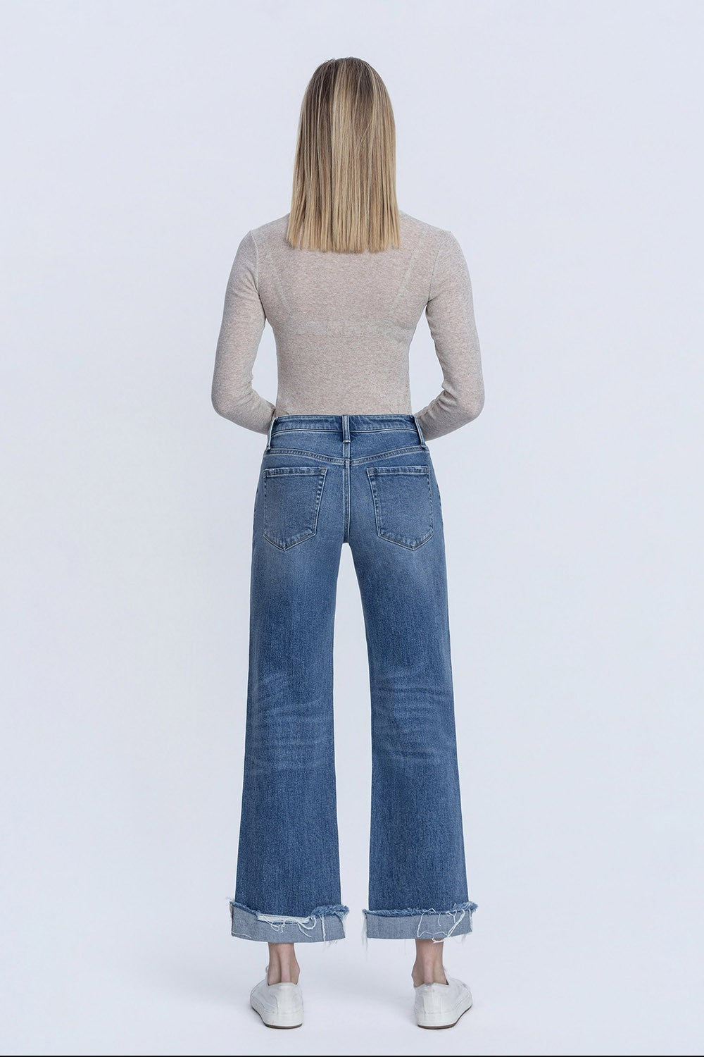Vervet by Flying Monkey Mid Rise Medium Dark Wash Cuffed Slim Wide Jeans