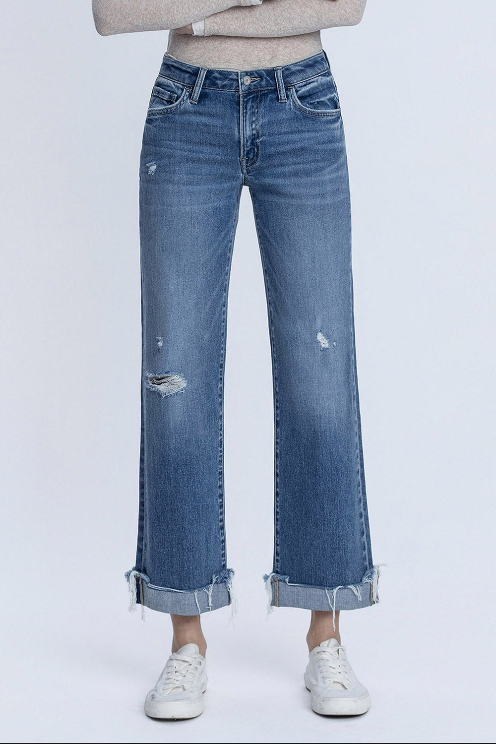 Vervet by Flying Monkey Mid Rise Medium Dark Wash Cuffed Slim Wide Jeans