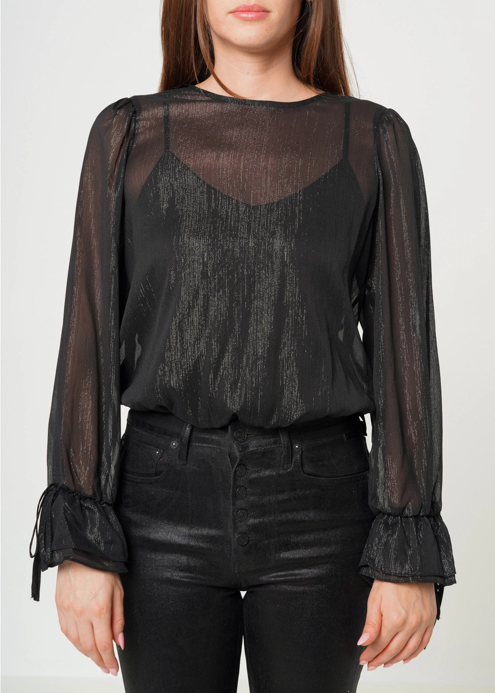 Nurode's Lurex Yoryu Split Back Shimmer Bodysuit in Black