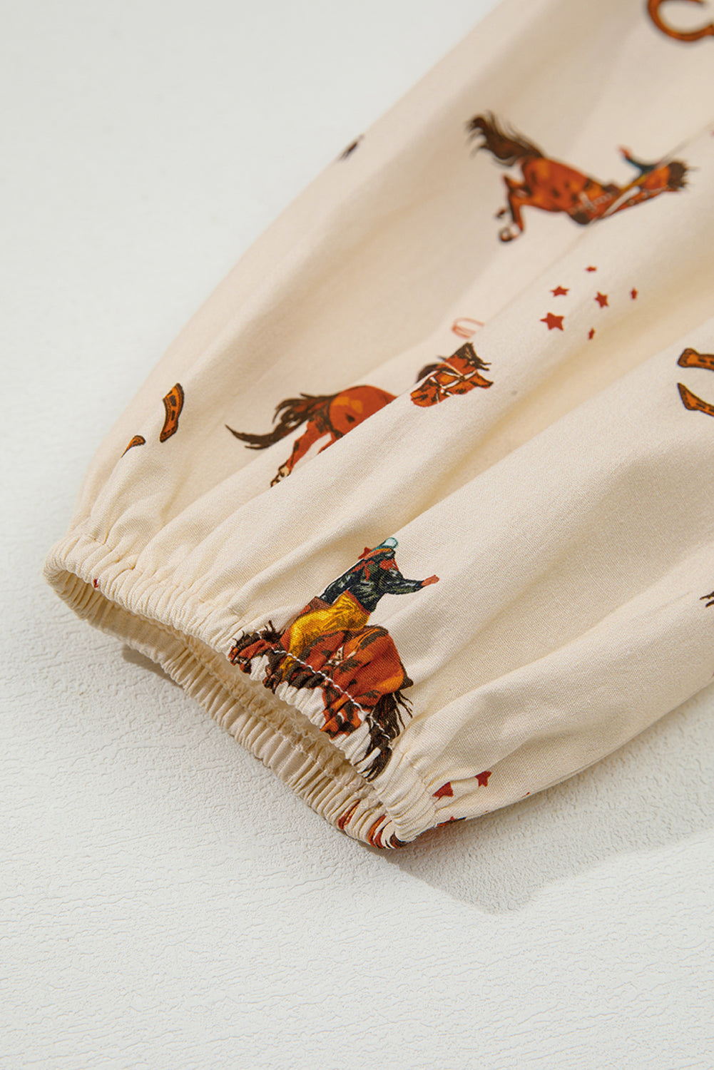 Apricot Western Rodeo Print Tied Front Puff Sleeve Peplum Top