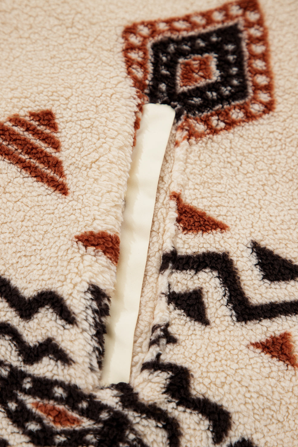 Beige Western Aztec Half Zip Plush Sweatshirt