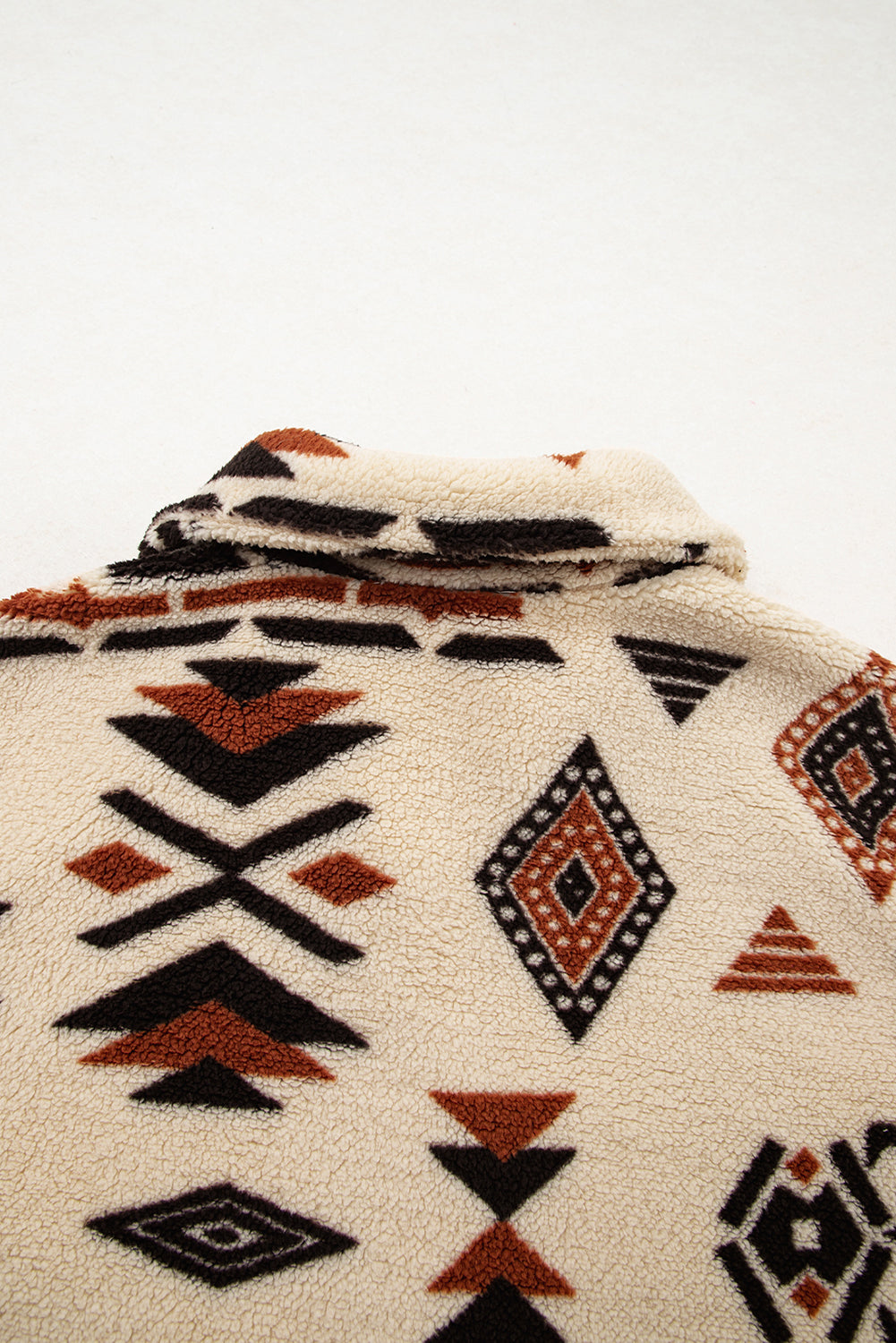 Beige Western Aztec Half Zip Plush Sweatshirt