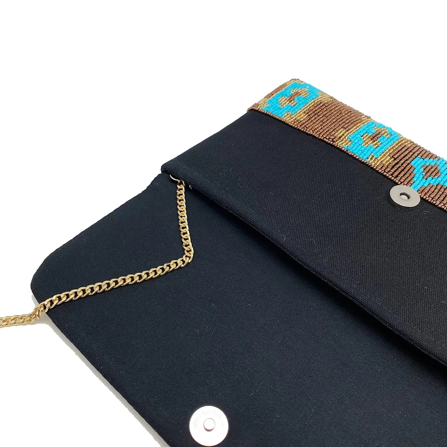 Gold and Turquoise Ikat Beaded Cluth/Handbag