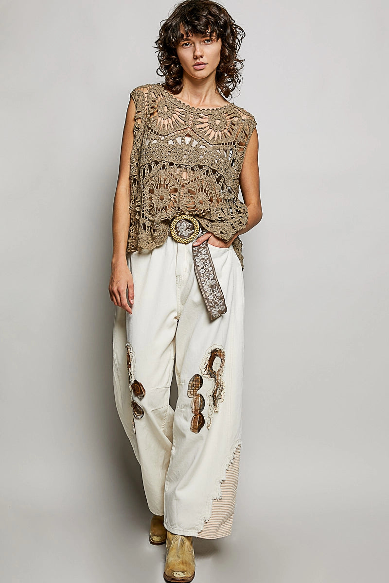 Bohemian Crochet Relaxed Sleeveless Top - One Size Fits Most