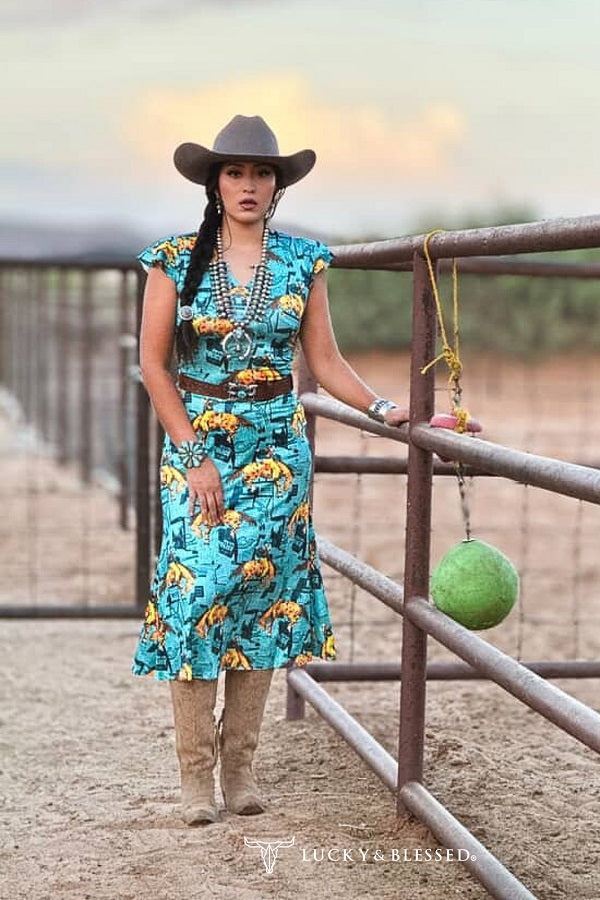 Lucky and Blessed Bustin Broncs Satin  Dress