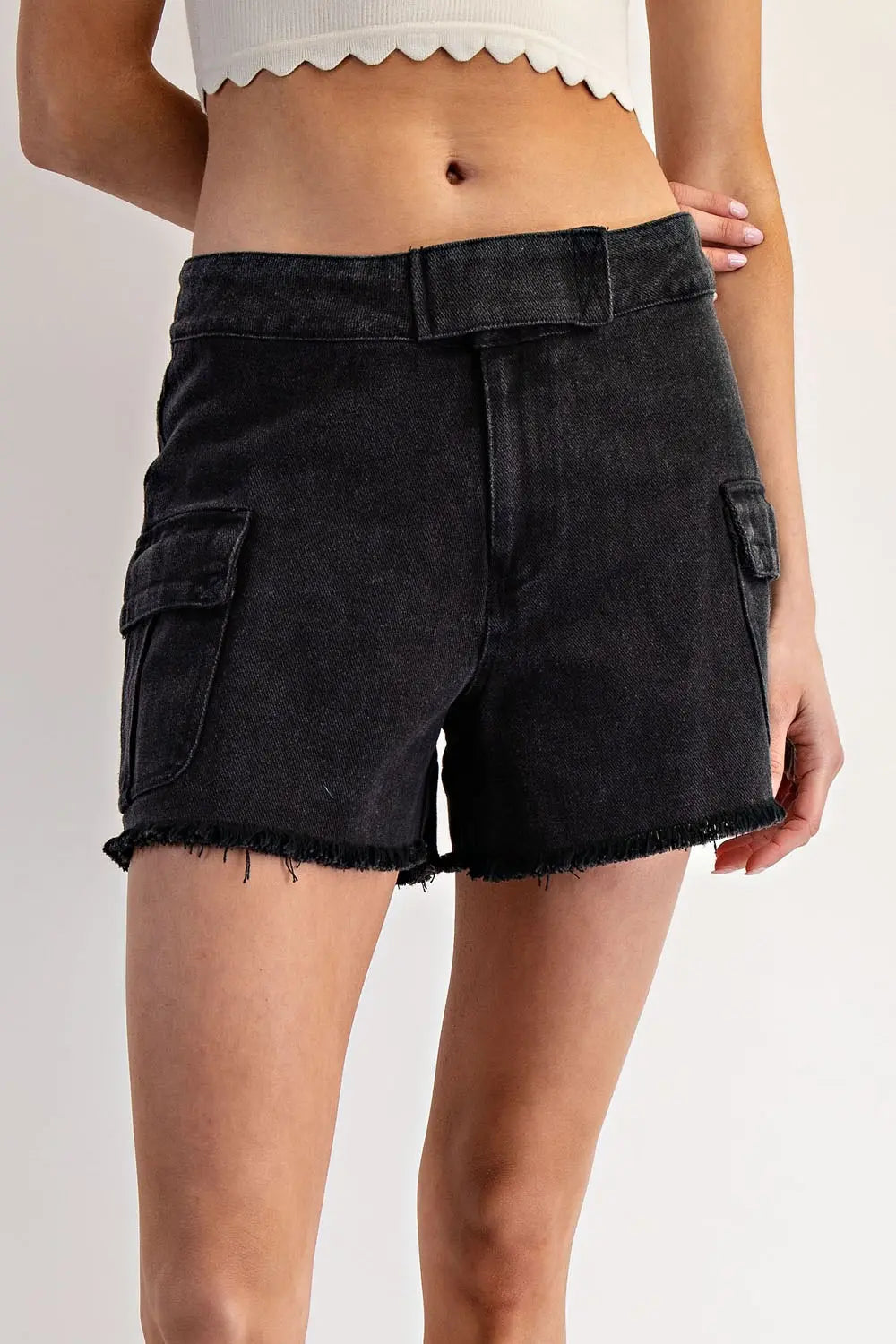100% Cotton Mineral Washed Denim Shorts