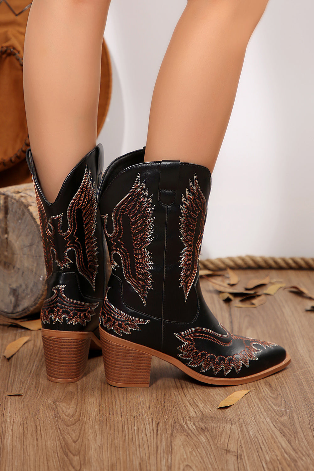 Mackenzie Western Eagle Embroidered Faux Leather Boots Pop Pop