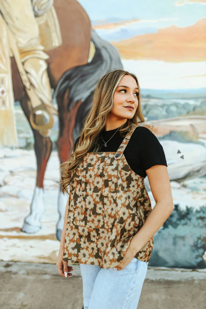 Buckin Bibs Floral Denim Top