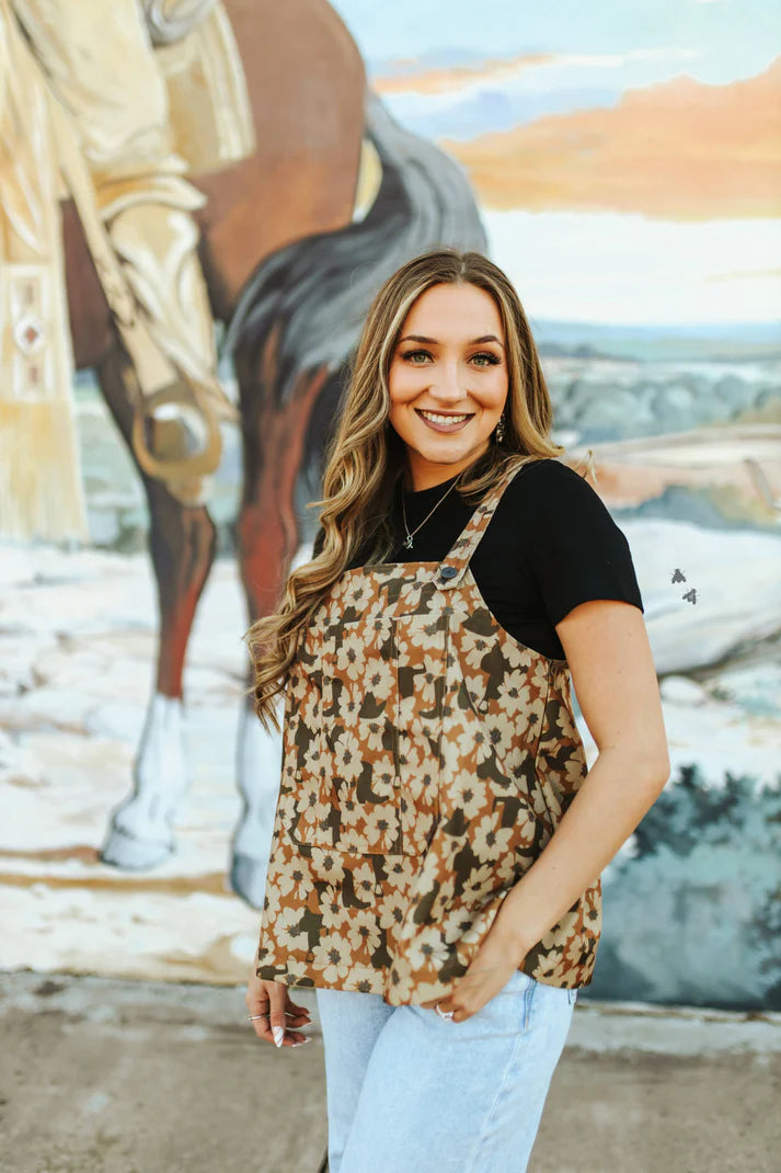 Buckin Bibs Floral Denim Top