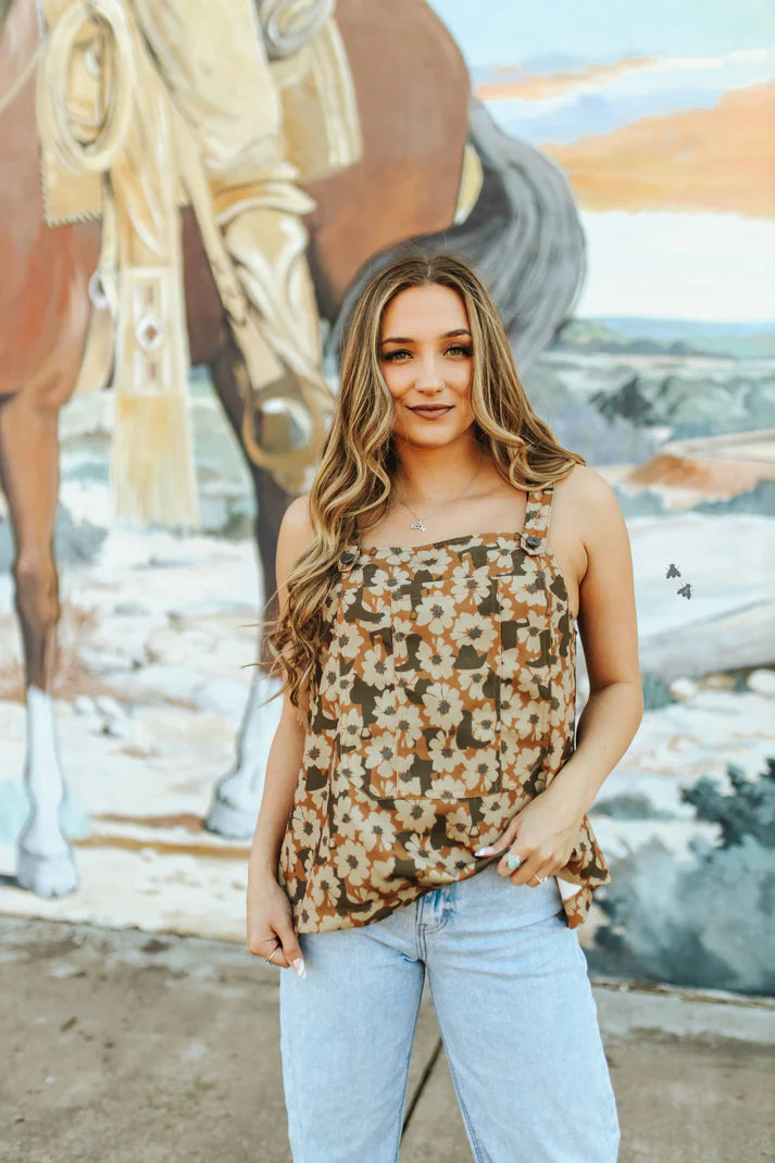 Buckin Bibs Floral Denim Top