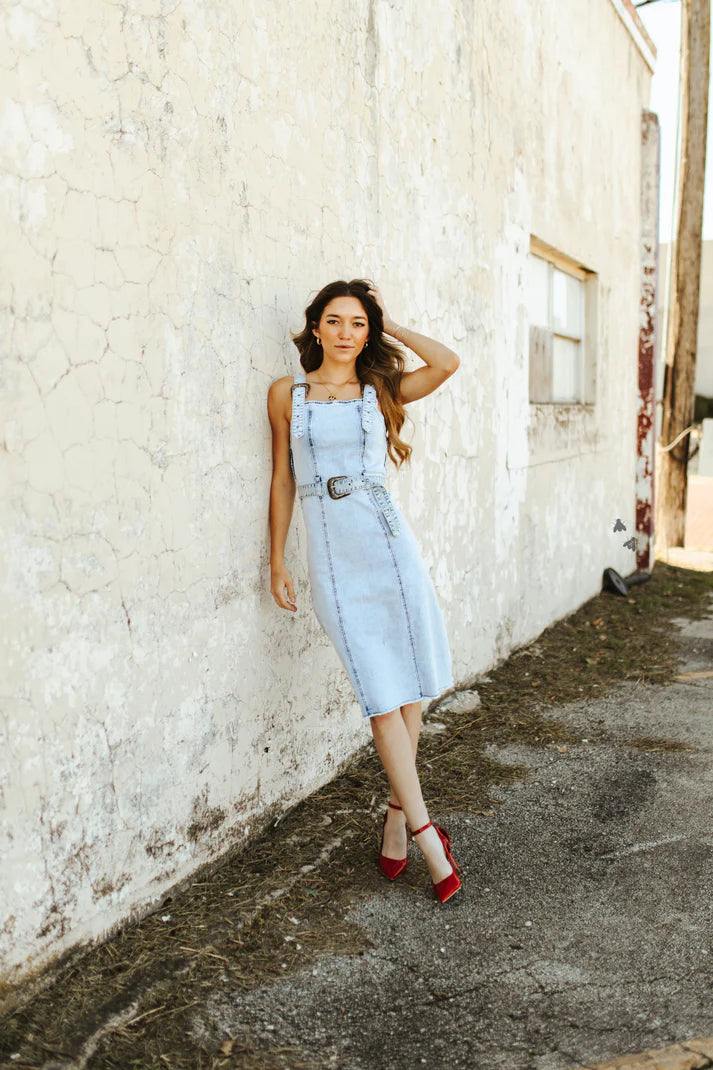 Buckle Up Blues Denim Dress