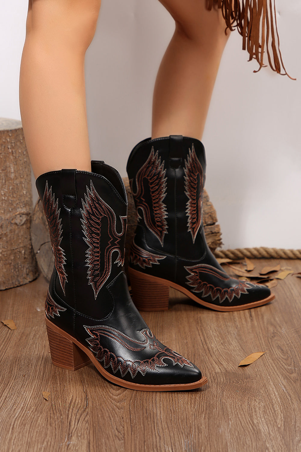 Mackenzie Western Eagle Embroidered Faux Leather Boots Pop Pop