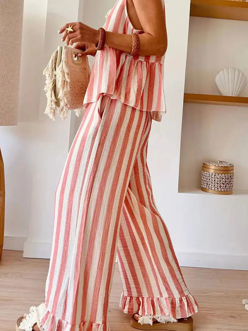 Cabana Bay Stripe Ruffle Pant Set