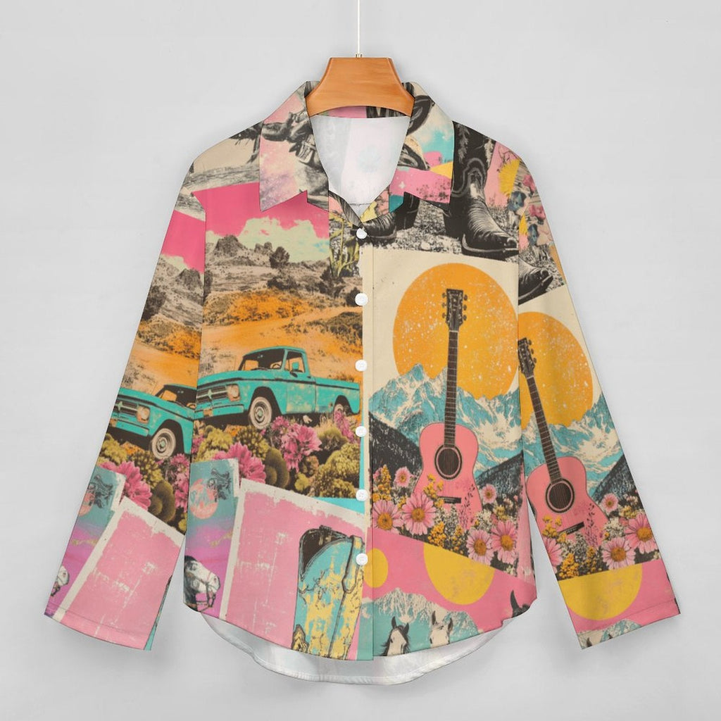 Baha Ranch Retro Pop Western Collage Button Up Shirt