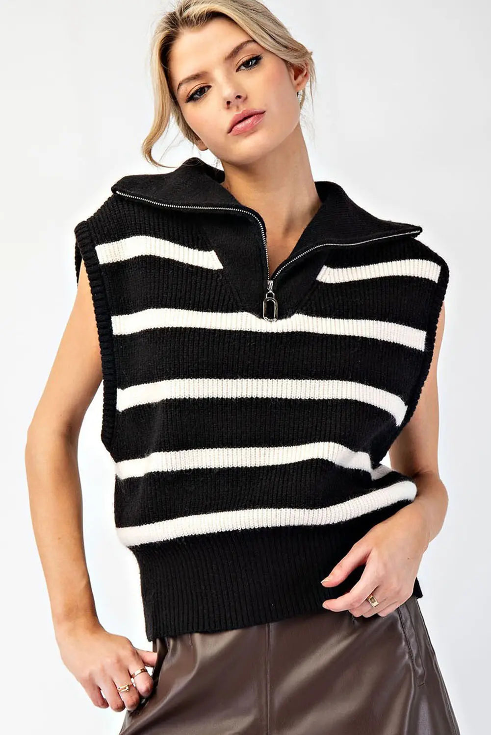 Striped Sleeveless Sweater Pullover