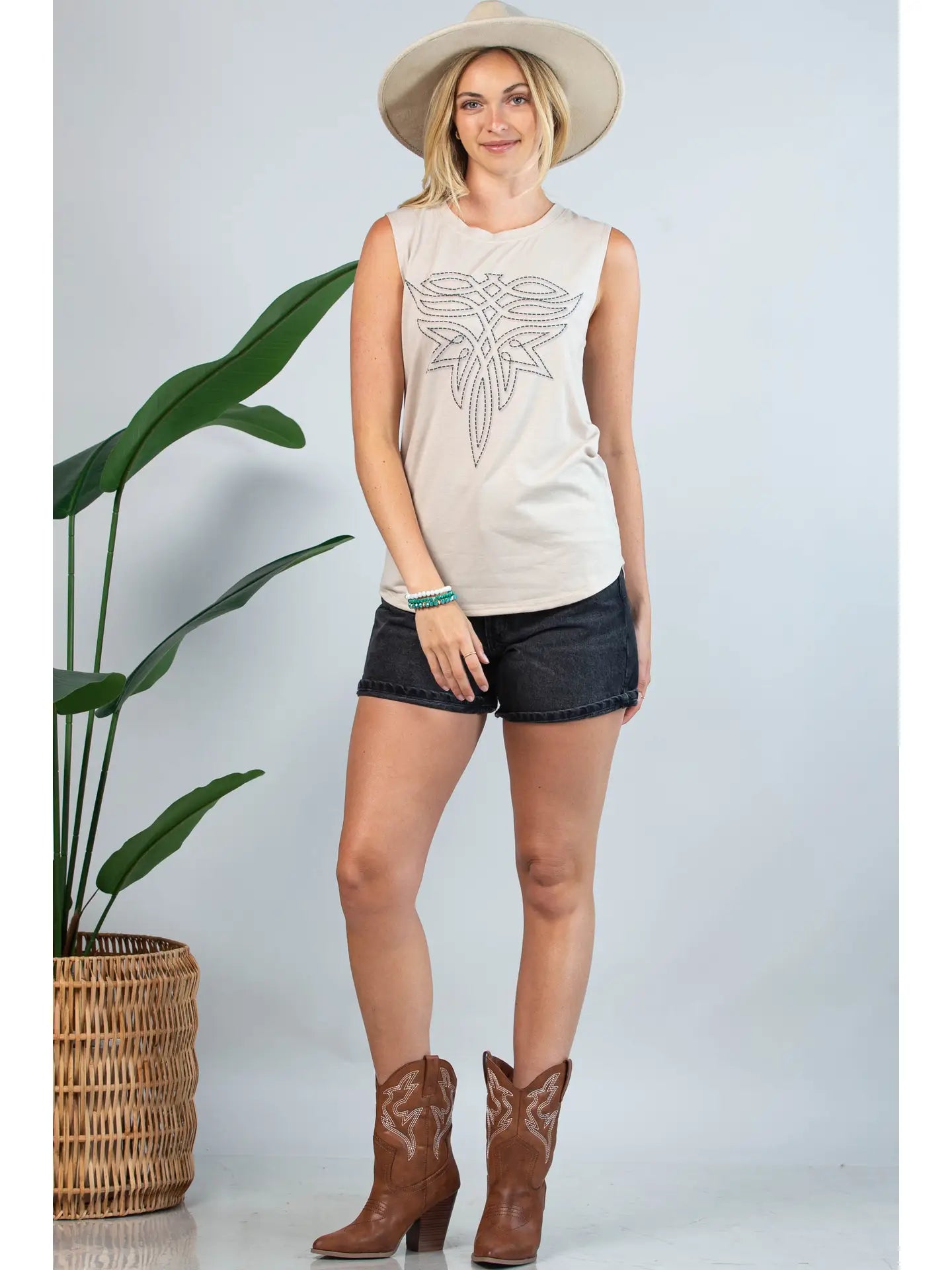 Boot Stitch Graphic Sleeveless Top