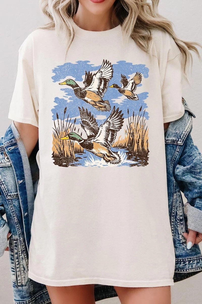 Flying Mallard Ducks Graphic Heavy Cotton Tee