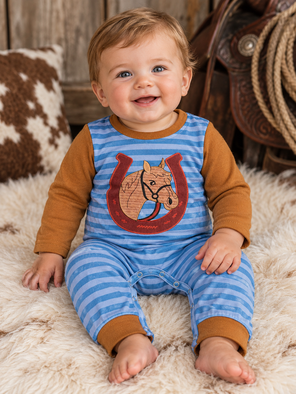 Lucky Horse Embroidered Romper