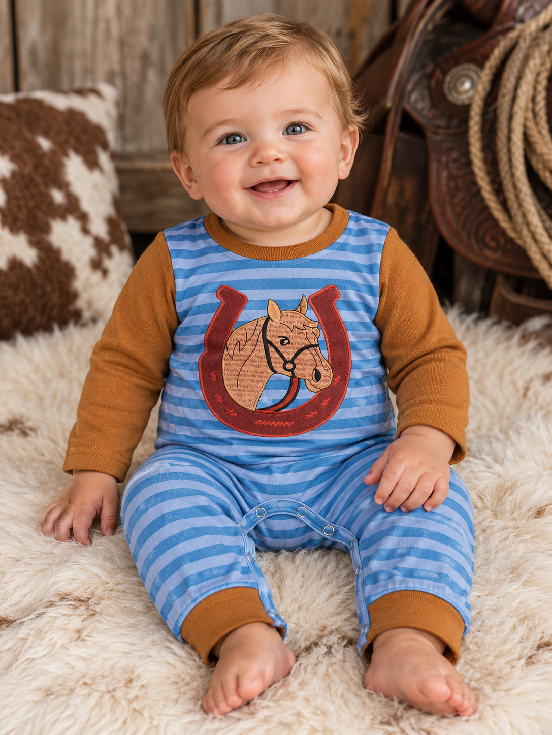 Lucky Horse Embroidered Romper