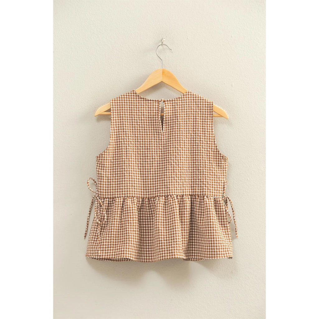 Gingham Sleeveless Peplum Top