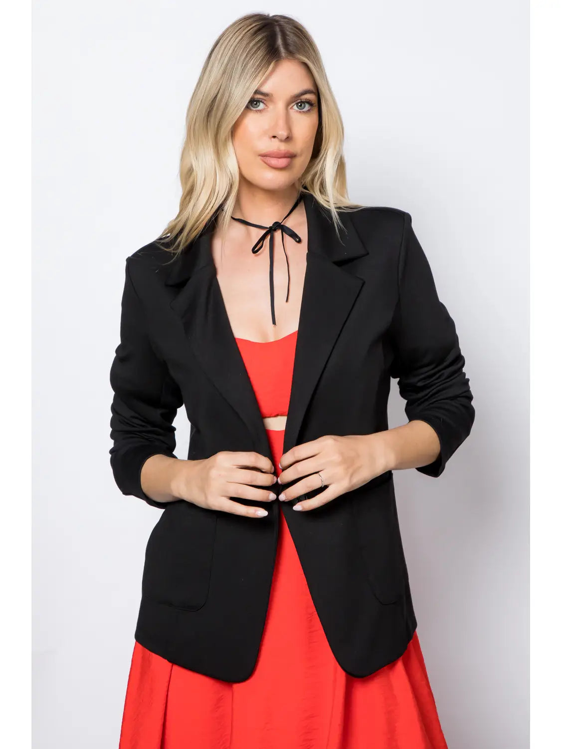 Ponte One Button Front /W Patch Pocket Blazer