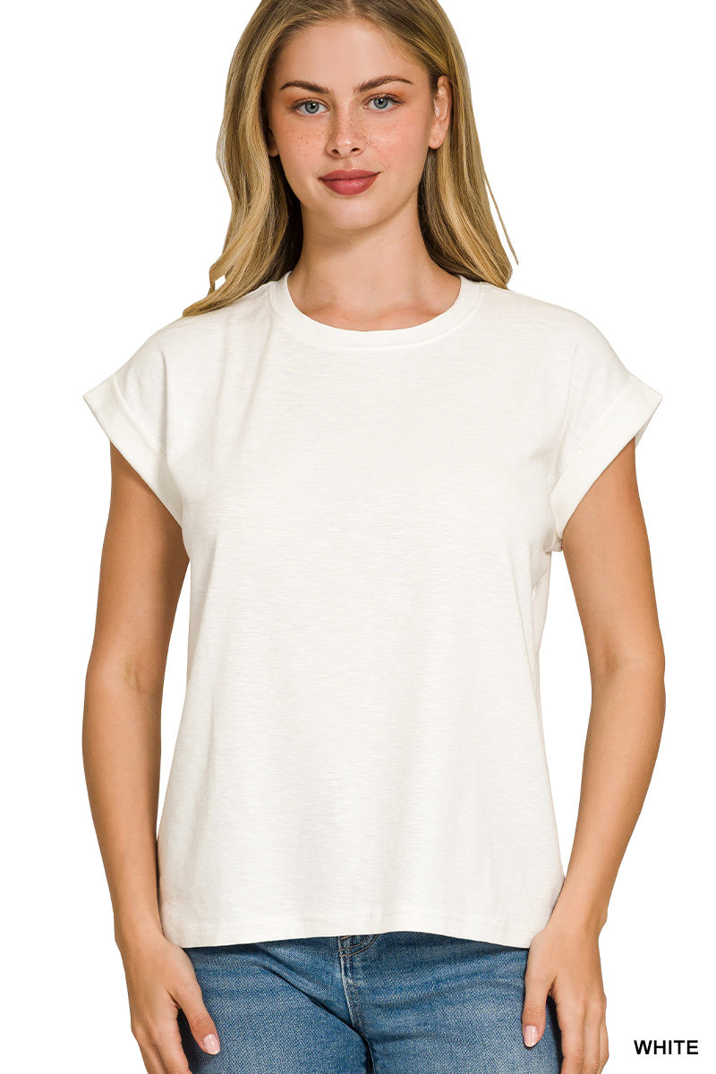 Cotton modal slub rolled sleeve tee