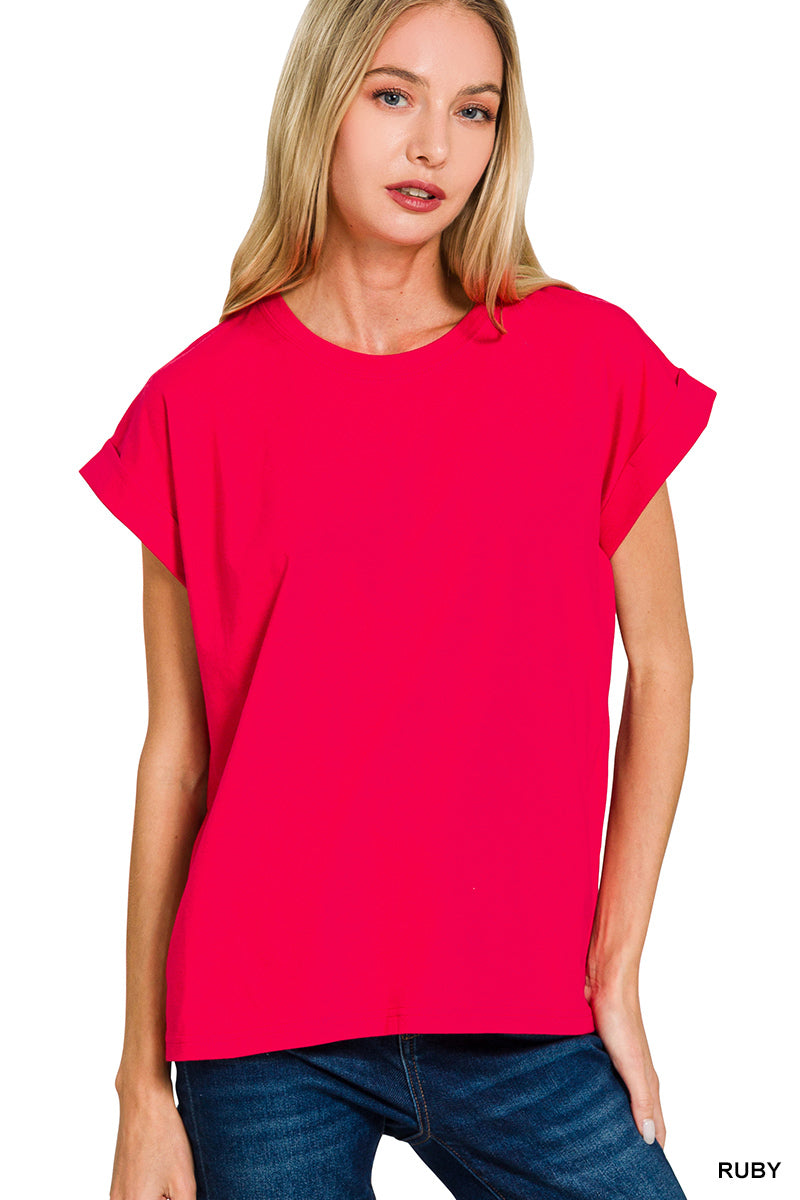 Cotton modal slub rolled sleeve tee