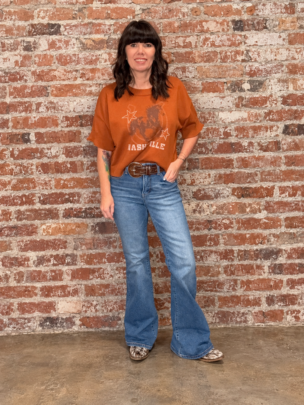 Risen Tummy Control High Rise Flare Contrast Stitch Jeans
