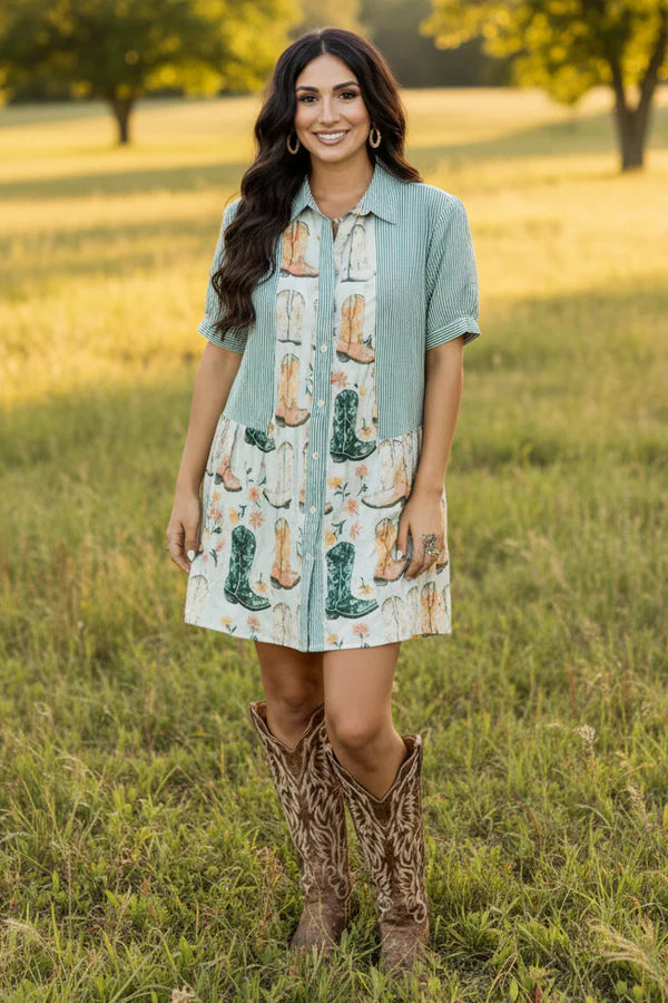 Kicking Boots Floral Dress by Turquoise Haven