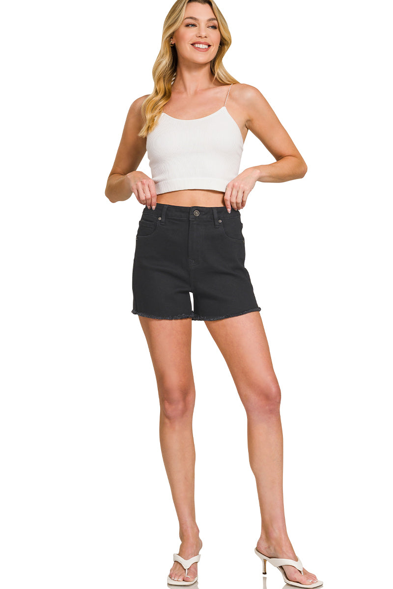 Raw frayed hem denim shorts