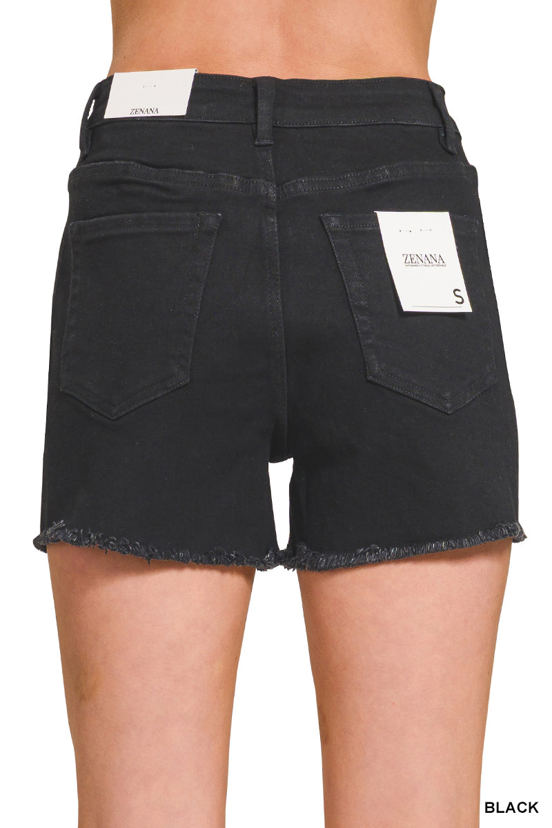 Raw frayed hem denim shorts