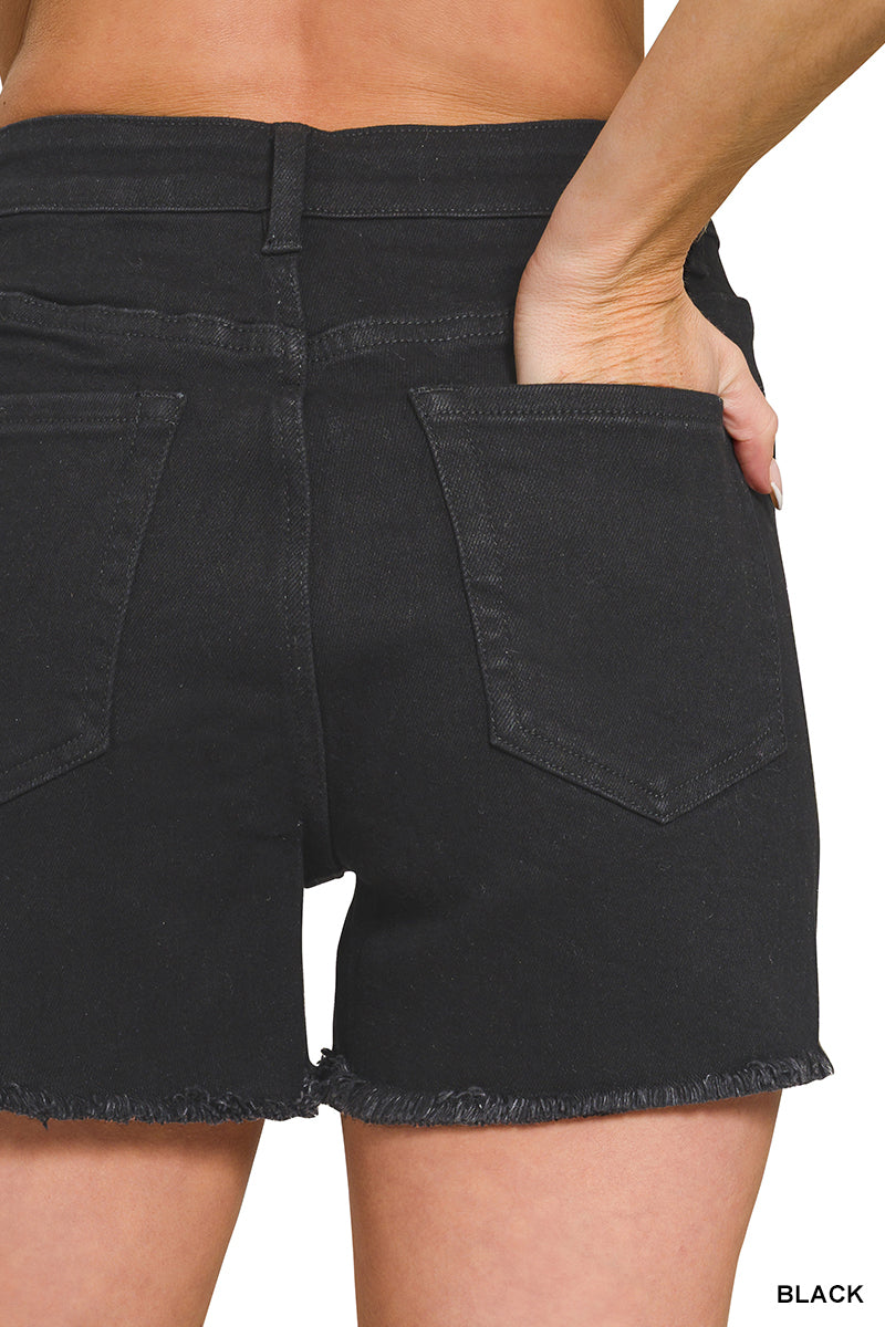 Raw frayed hem denim shorts