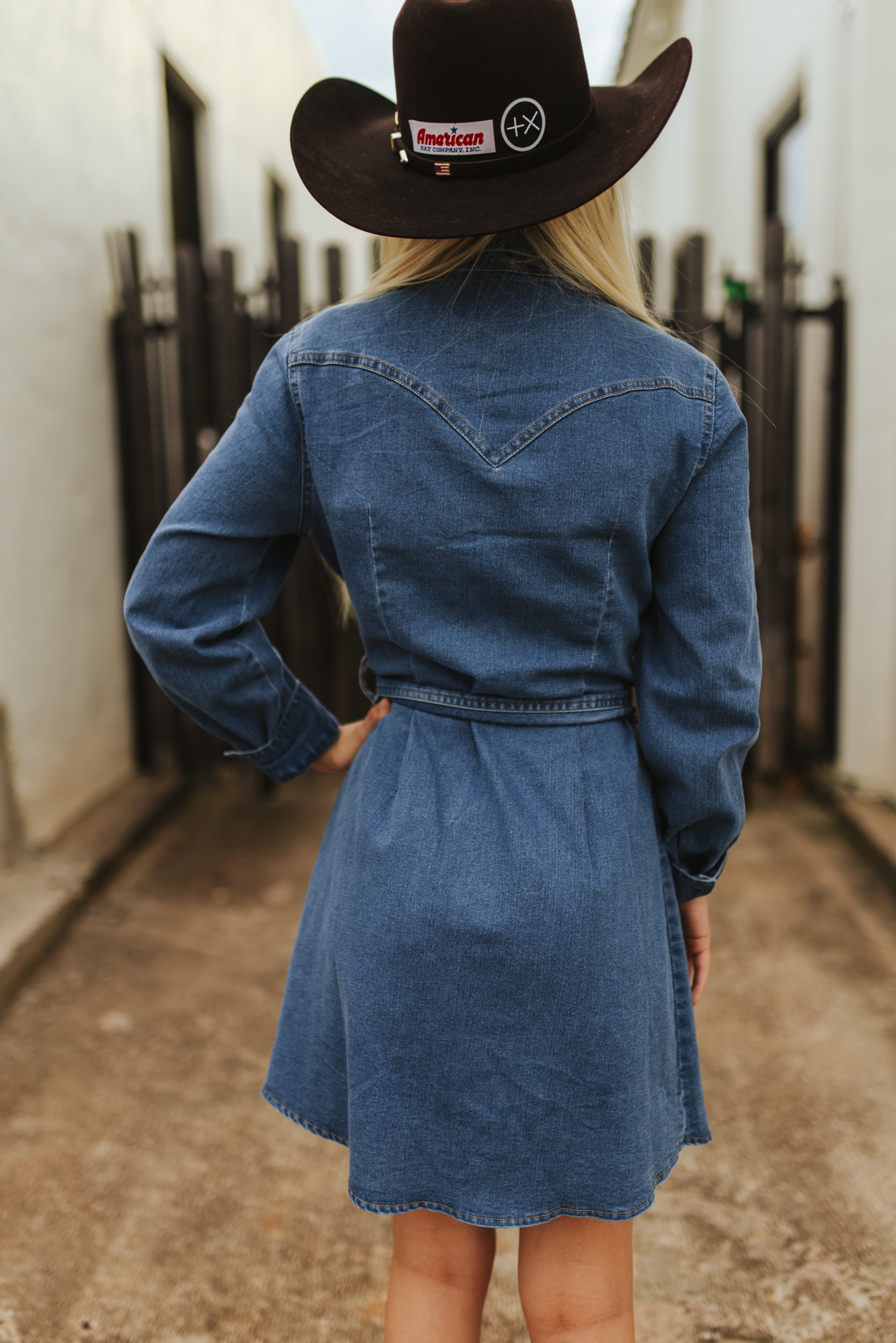 Classic Western Button Down Long Sleeve Denim Dress