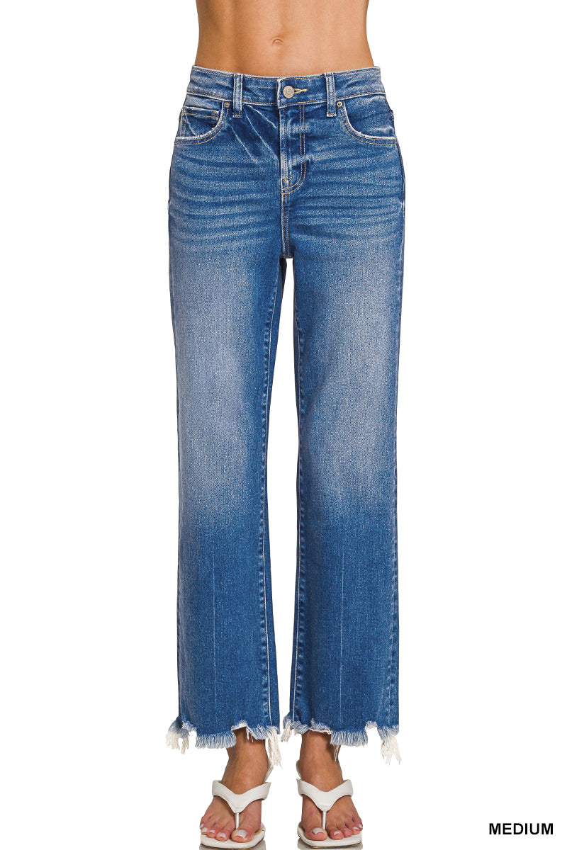 Distressed hem denim pants by Zenana