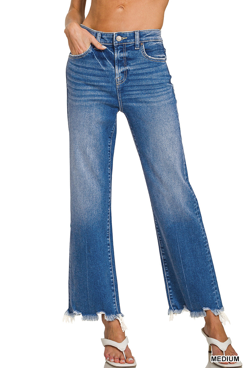 Distressed hem denim pants by Zenana