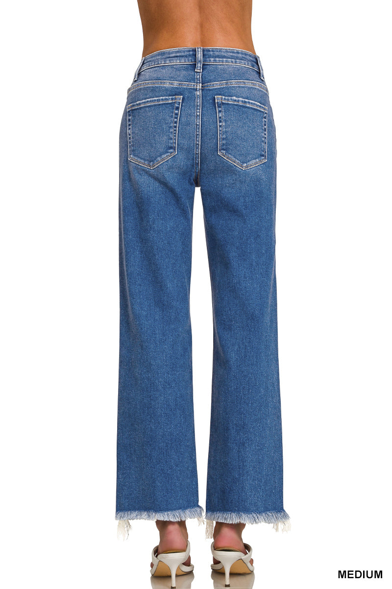 Distressed hem denim pants by Zenana