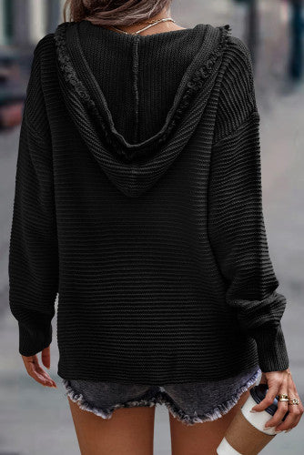 Hooded Knit Black Sweater